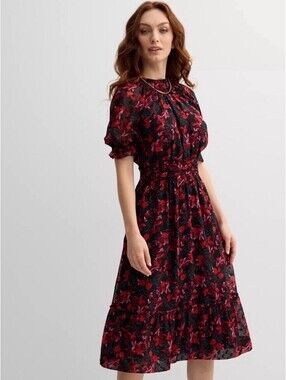 Draper James Women's Clip Dot Floral Short Sleeve Dress - L